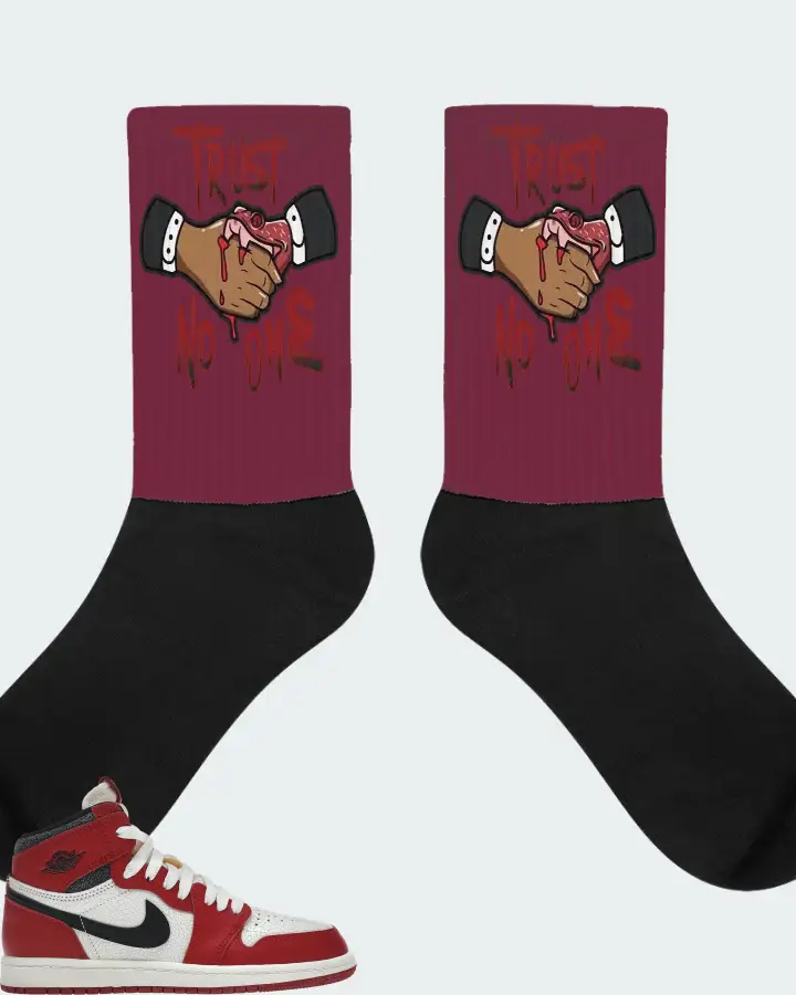 Jordan 1 Retro High OG Sneaker Matching Maroon Socks - Trust No One