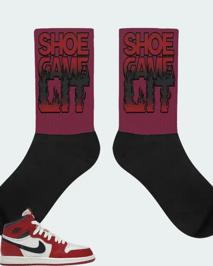 Jordan 1 Retro High OG Sneaker Matching Maroon Socks - Shoe Game Lit Refreshed
