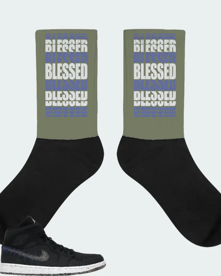 Jordan 1 Mid Crater Sneaker Matching Olive Socks - BLESSED Many Times