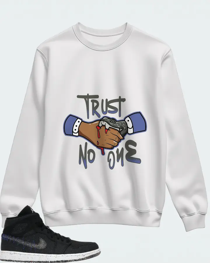 Jordan 1 Mid Crater Sneaker Matching White Sweatshirt - Trust No One