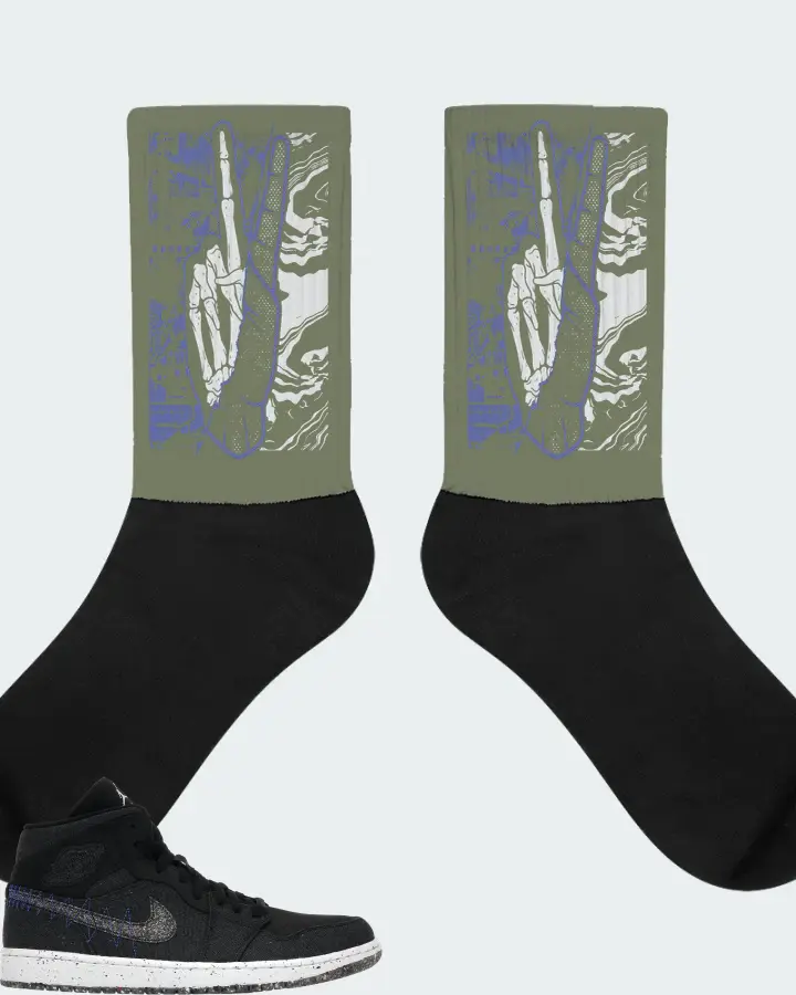 Jordan 1 Mid Crater Sneaker Matching Olive Socks - Peace of mind