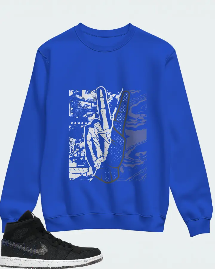 Jordan 1 Mid Crater Sneaker Matching Royal Blue Sweatshirt - Peace of mind