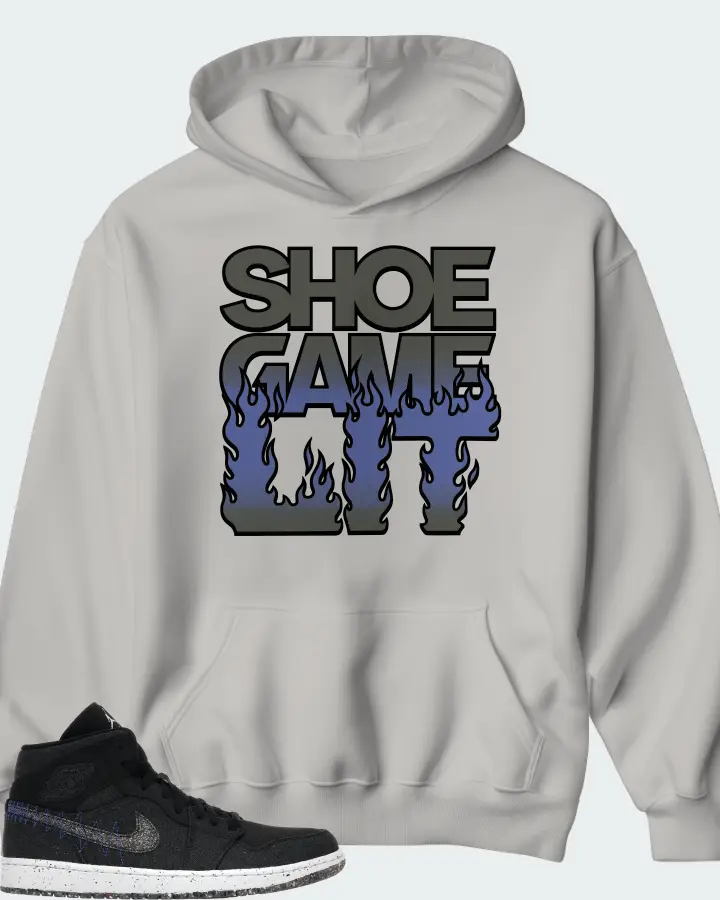 Jordan 1 Mid Crater Sneaker Matching Grey Hoodie - Shoe Game Lit Refreshed
