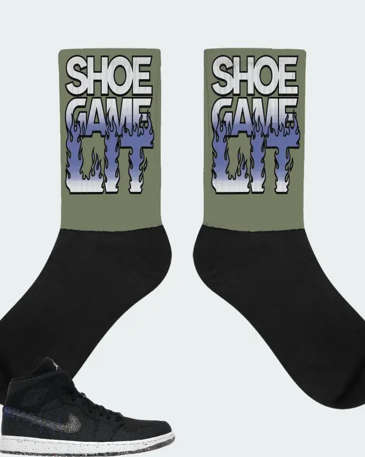 Jordan 1 Mid Crater Sneaker Matching Olive Socks - Shoe Game Lit Refreshed