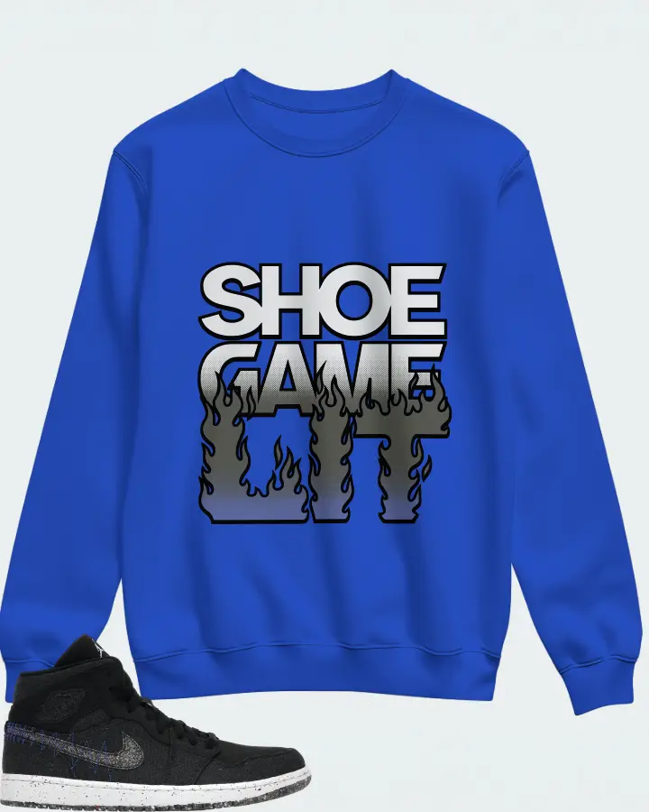 Jordan 1 Mid Crater Sneaker Matching Royal Blue Sweatshirt - Shoe Game Lit Refreshed