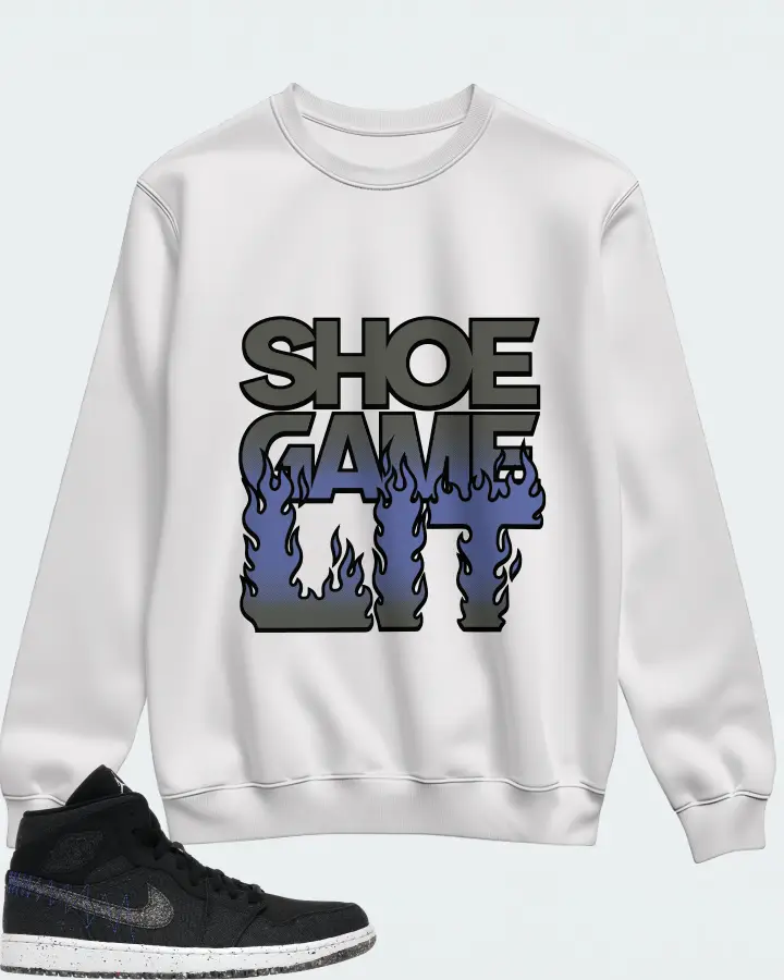 Jordan 1 Mid Crater Sneaker Matching White Sweatshirt - Shoe Game Lit Refreshed