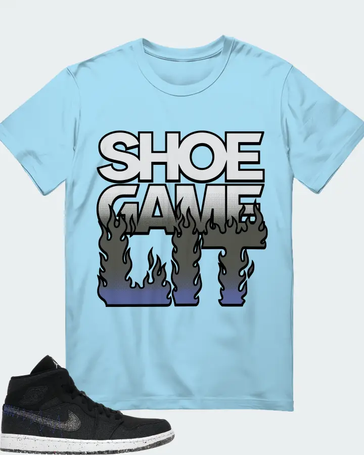 Jordan 1 Mid Crater Sneaker Matching Ocean Blue T-Shirt - Shoe Game Lit Refreshed