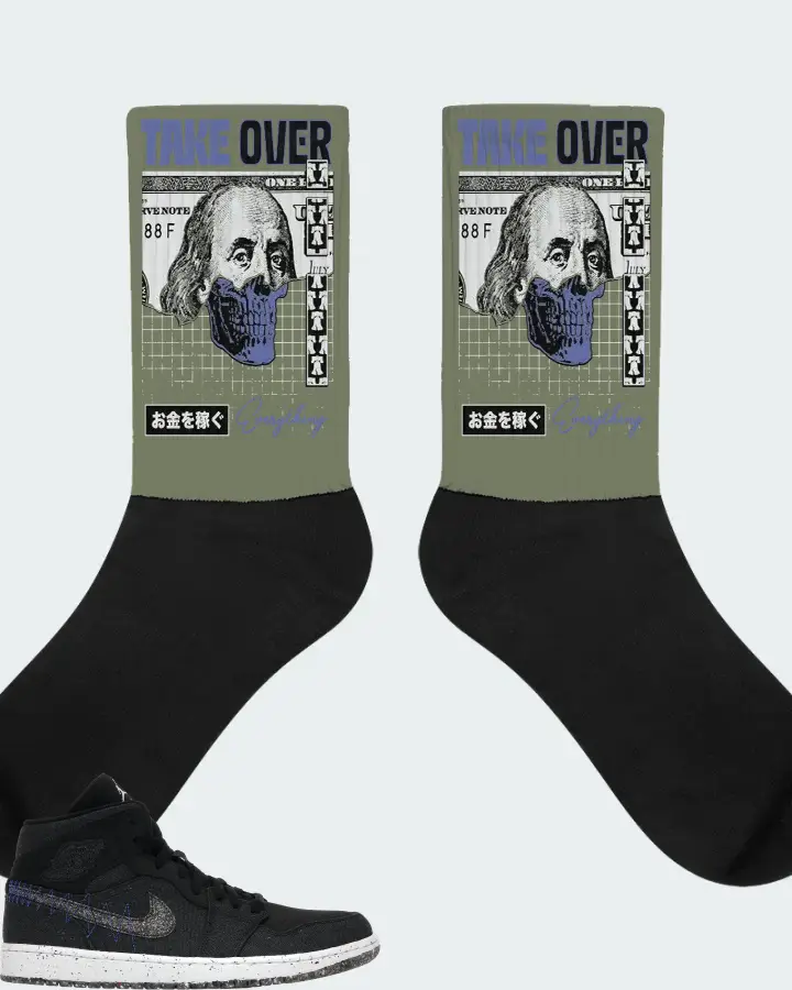 Jordan 1 Mid Crater Sneaker Matching Olive Socks - Take Over