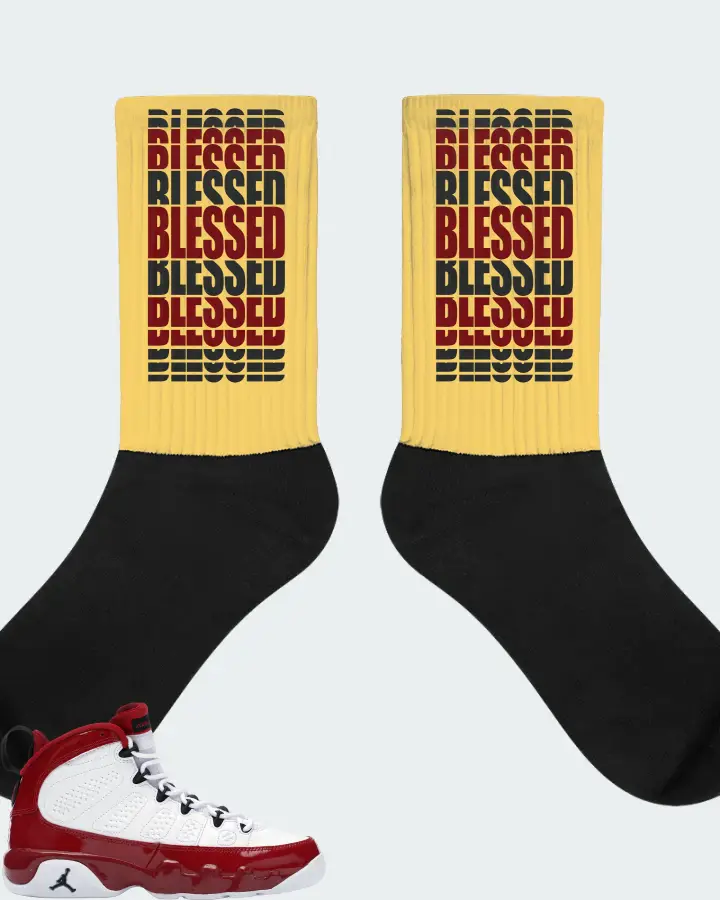 Jordan 9 Retro Sneaker Matching Yellow Socks - BLESSED Many Times