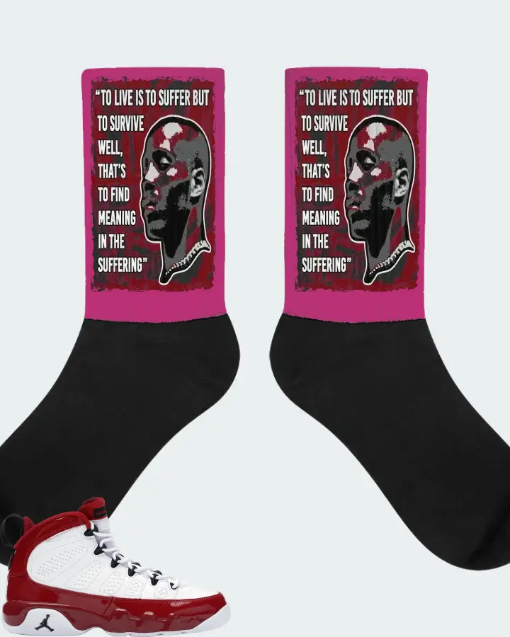 Jordan 9 Retro Sneaker Matching Berry Socks - DMX Suffer Quote