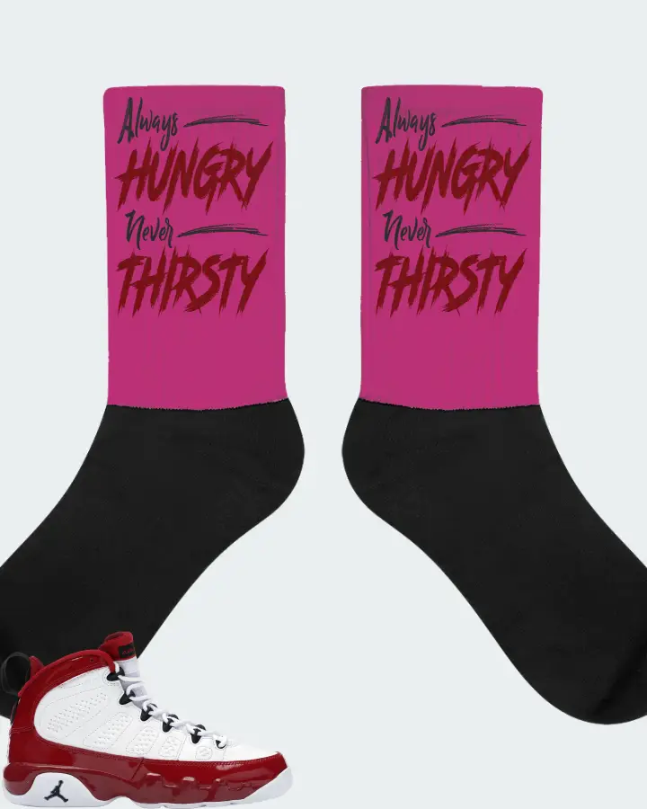 Jordan 9 Retro Sneaker Matching Berry Socks - Always HUNGRY Never THIRSTY