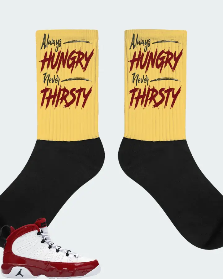 Jordan 9 Retro Sneaker Matching Yellow Socks - Always HUNGRY Never THIRSTY
