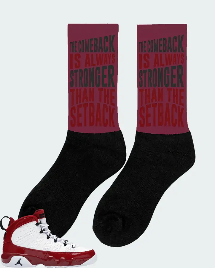 Jordan 9 Retro Sneaker Matching Maroon Socks (The Comeback) - View 3