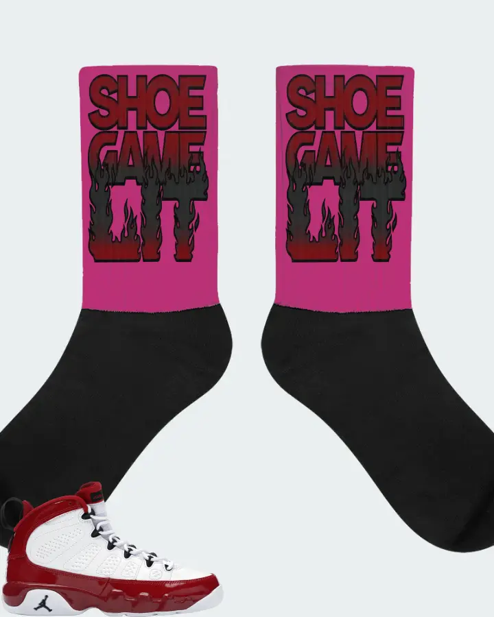 Jordan 9 Retro Sneaker Matching Berry Socks - Shoe Game Lit Refreshed