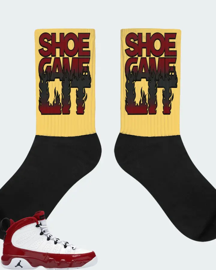 Jordan 9 Retro Sneaker Matching Yellow Socks - Shoe Game Lit Refreshed
