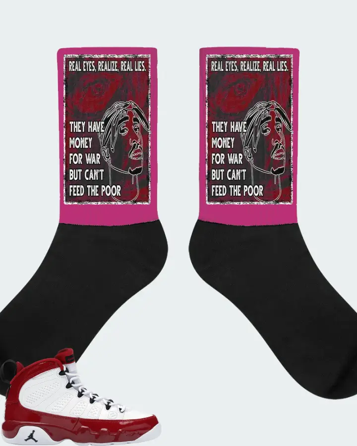 Jordan 9 Retro Sneaker Matching Berry Socks - TUPAC Real Eyes Realize Real Lies