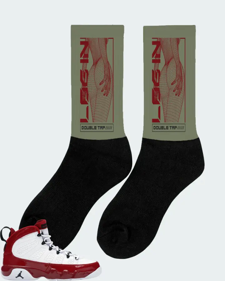 Jordan 9 Retro Sneaker Matching Olive Socks (LOGIN) - View 3