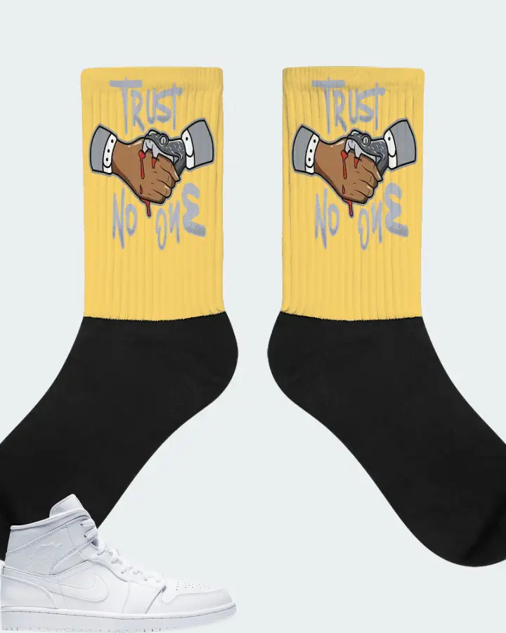 Jordan 1 Mid Sneaker Matching Yellow Socks - Trust No One