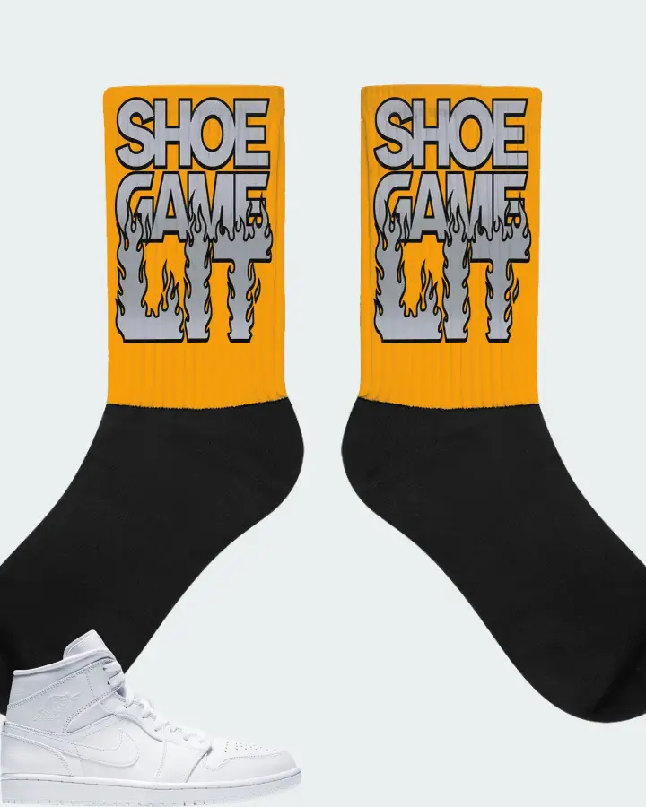Jordan 1 Mid Sneaker Matching Gold Socks - Shoe Game Lit Refreshed
