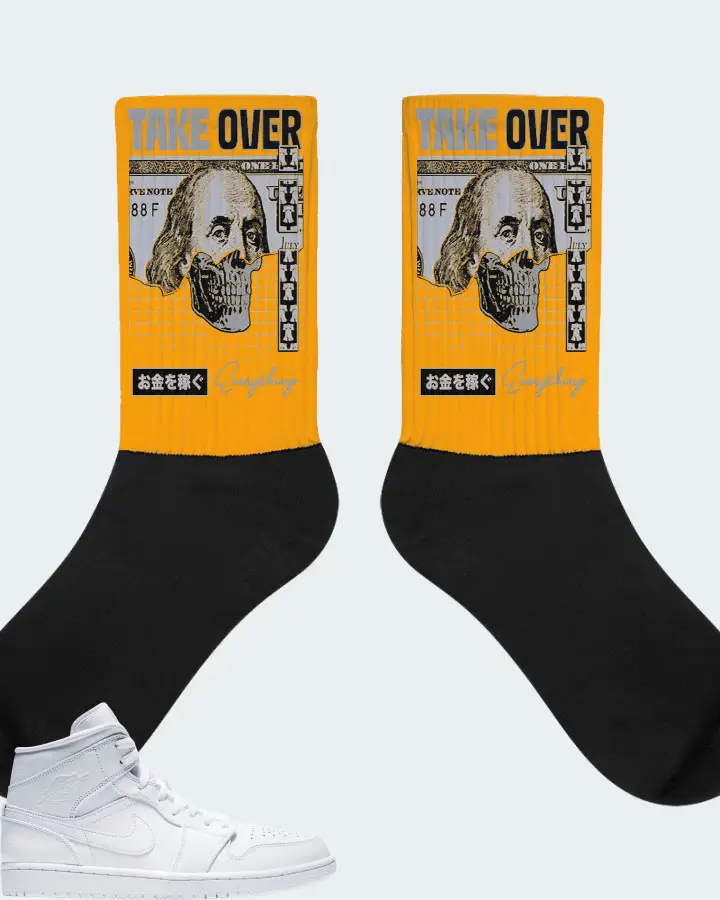 Jordan 1 Mid Sneaker Matching Gold Socks - Take Over