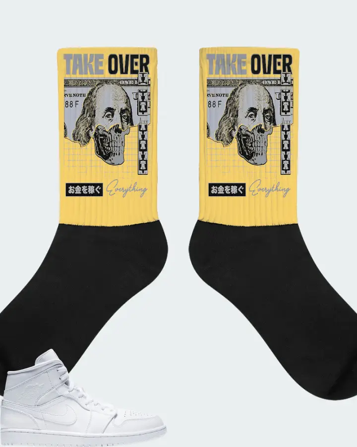 Jordan 1 Mid Sneaker Matching Yellow Socks - Take Over