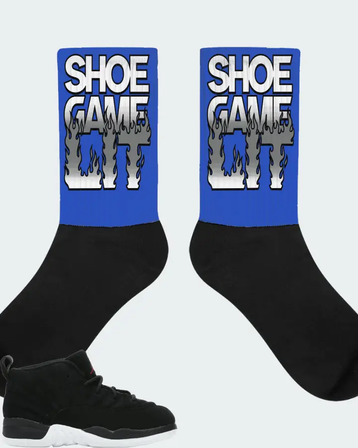 Jordan 12 Retro Sneaker Matching Royal Blue Socks - Shoe Game Lit Refreshed