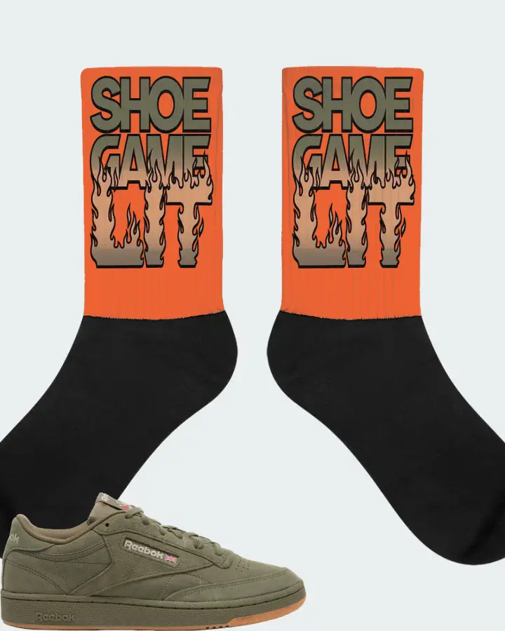 Reebok Club C 85 Sneaker Matching Orange Socks - Shoe Game Lit Refreshed