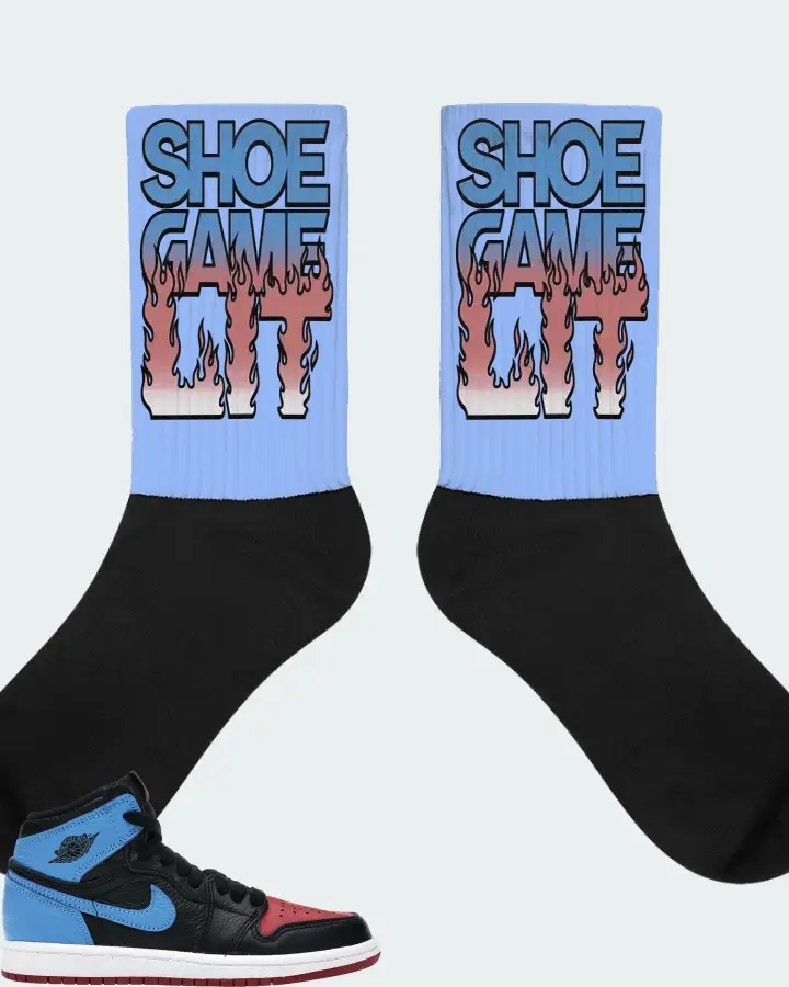 Jordan 1 Retro High Sneaker Matching Carolina Blue Socks - Shoe Game Lit Refreshed