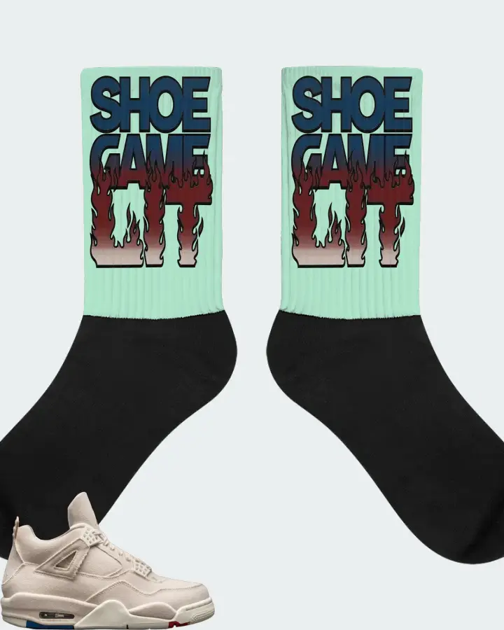 Jordan 4 Retro Sneaker Matching Mint Socks - Shoe Game Lit Refreshed