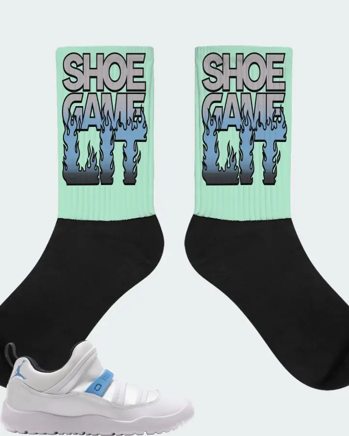 Jordan 11 Retro Little Flex Sneaker Matching Mint Socks - Shoe Game Lit Refreshed