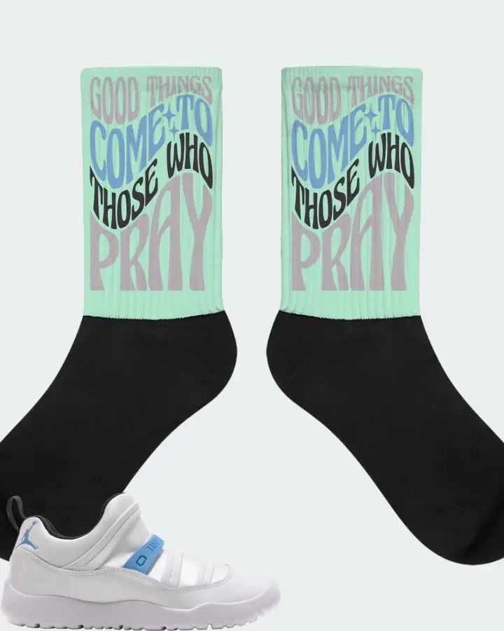 Jordan 11 Retro Little Flex Sneaker Matching Mint Socks - Good Things Come To Those Who Pray