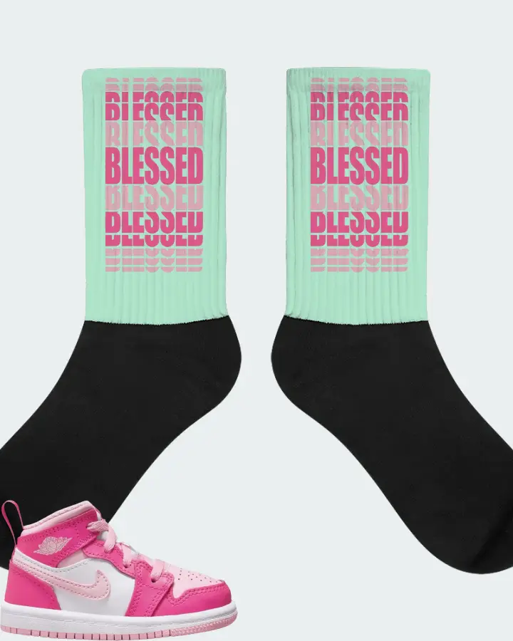 Jordan 1 Mid Sneaker Matching Mint Socks - BLESSED Many Times