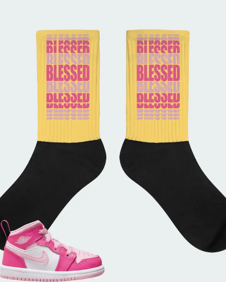 Jordan 1 Mid Sneaker Matching Yellow Socks - BLESSED Many Times