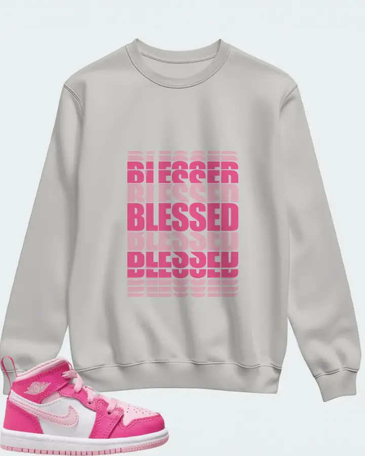 Jordan 1 Mid Sneaker Matching Grey Sweatshirt - BLESSED Many Times