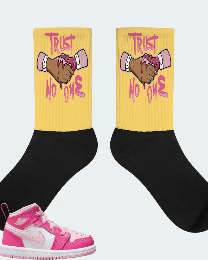 Jordan 1 Mid Sneaker Matching Yellow Socks - Trust No One