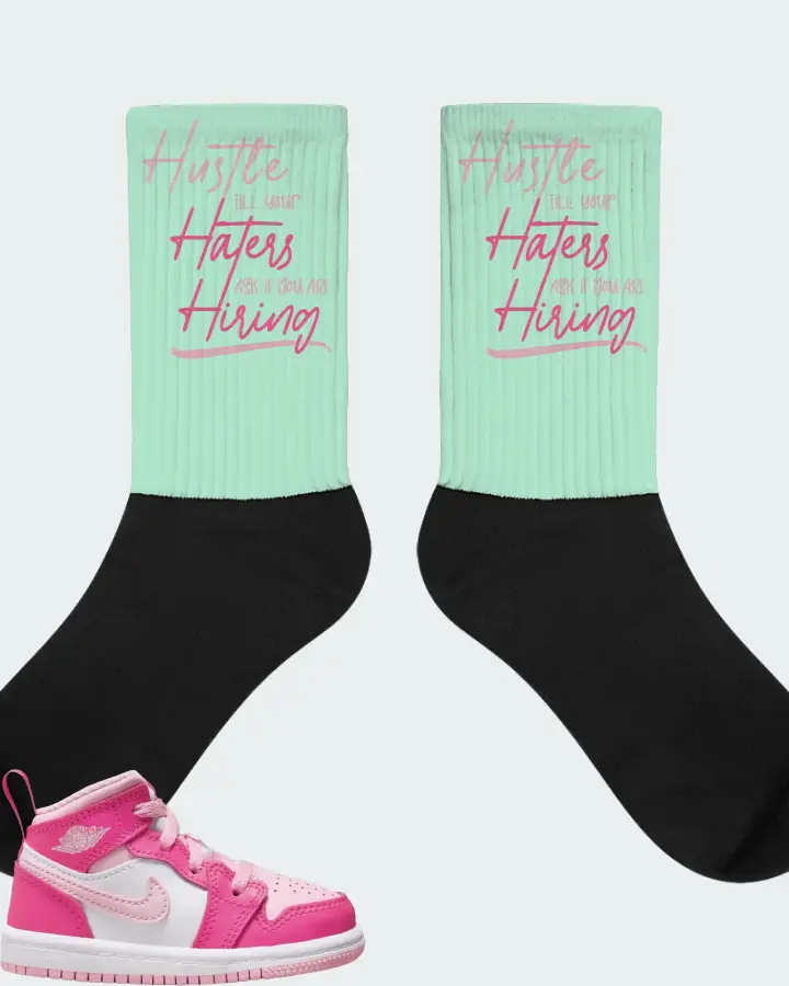 Jordan 1 Mid Sneaker Matching Mint Socks - HUSTLE TILL YOUR HATERS ASK