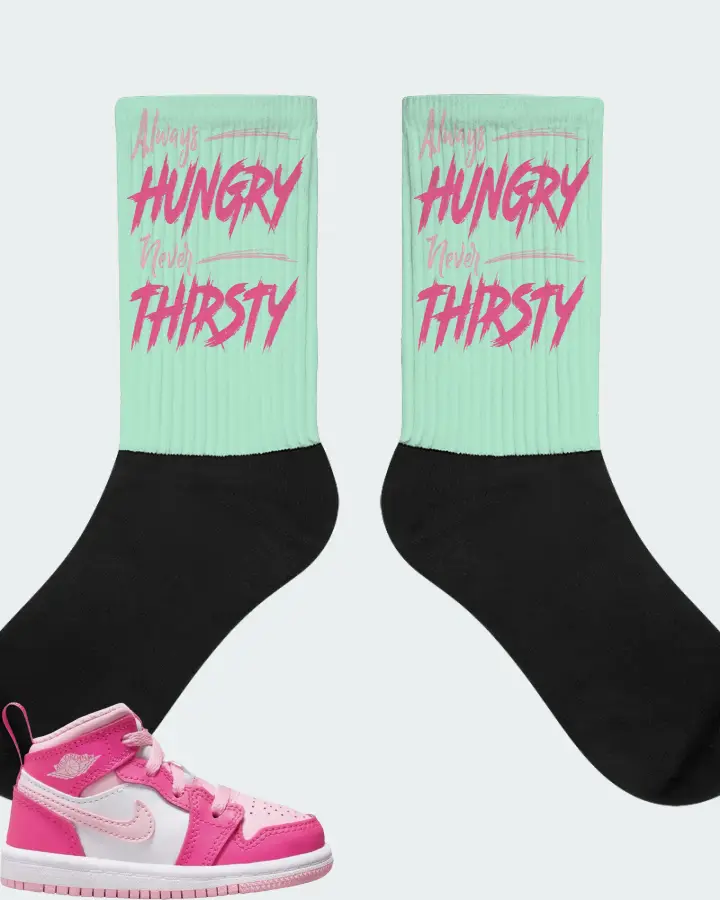 Jordan 1 Mid Sneaker Matching Mint Socks - Always HUNGRY Never THIRSTY