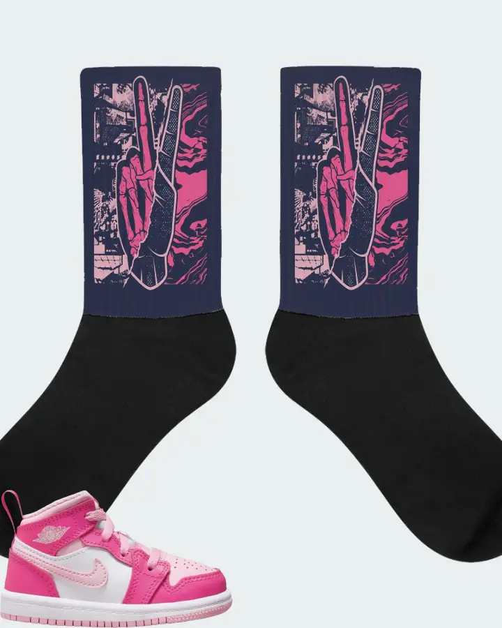 Jordan 1 Mid Sneaker Matching Navy Socks - Peace of mind