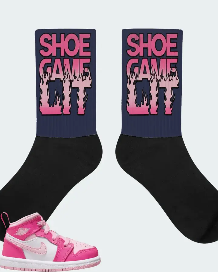 Jordan 1 Mid Sneaker Matching Navy Socks - Shoe Game Lit Refreshed
