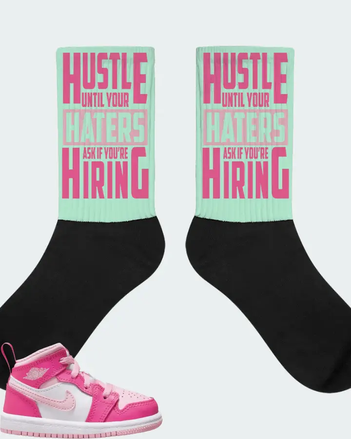 Jordan 1 Mid Sneaker Matching Mint Socks - HUSTLE UNTIL YOUR HATERS