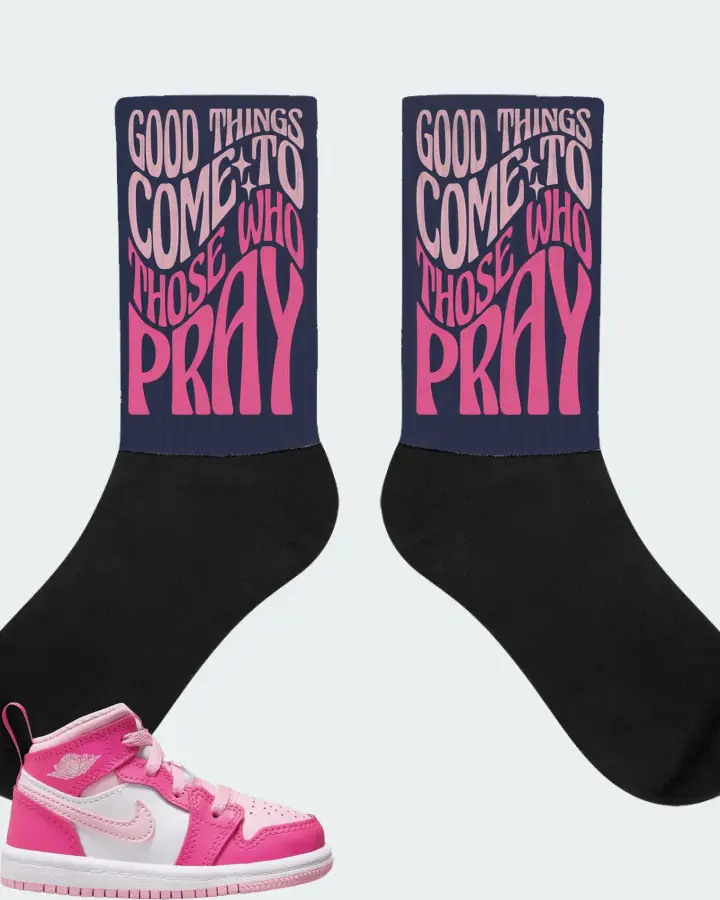 Jordan 1 Mid Sneaker Matching Navy Socks - Good Things Come To Those Who Pray