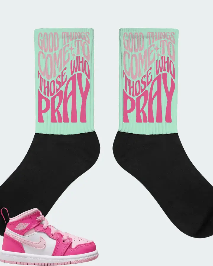 Jordan 1 Mid Sneaker Matching Mint Socks - Good Things Come To Those Who Pray