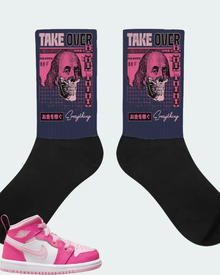 Jordan 1 Mid Sneaker Matching Navy Socks - Take Over