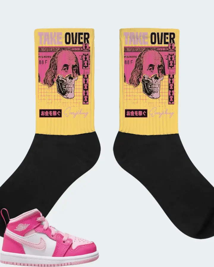 Jordan 1 Mid Sneaker Matching Yellow Socks - Take Over