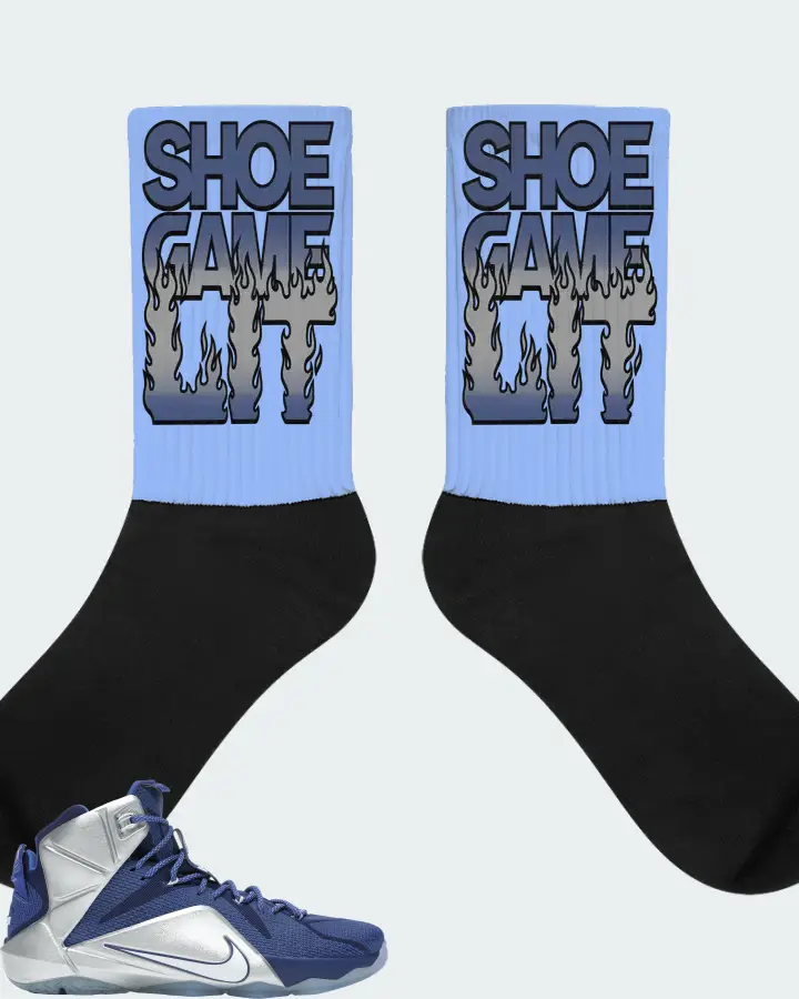 Nike LeBron 12 Sneaker Matching Carolina Blue Socks - Shoe Game Lit Refreshed