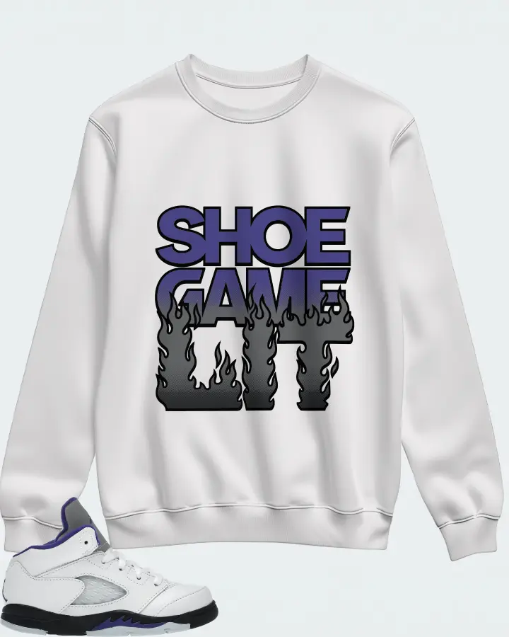 Jordan 5 Retro Sneaker Matching White Sweatshirt - Shoe Game Lit Refreshed