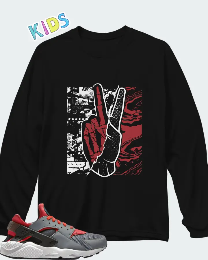 Nike Air Huarache Cool Grey Crimson Grey Bright Crimson Black Blue Lagoon Matching Kid's Long Sleeve T-Shirt