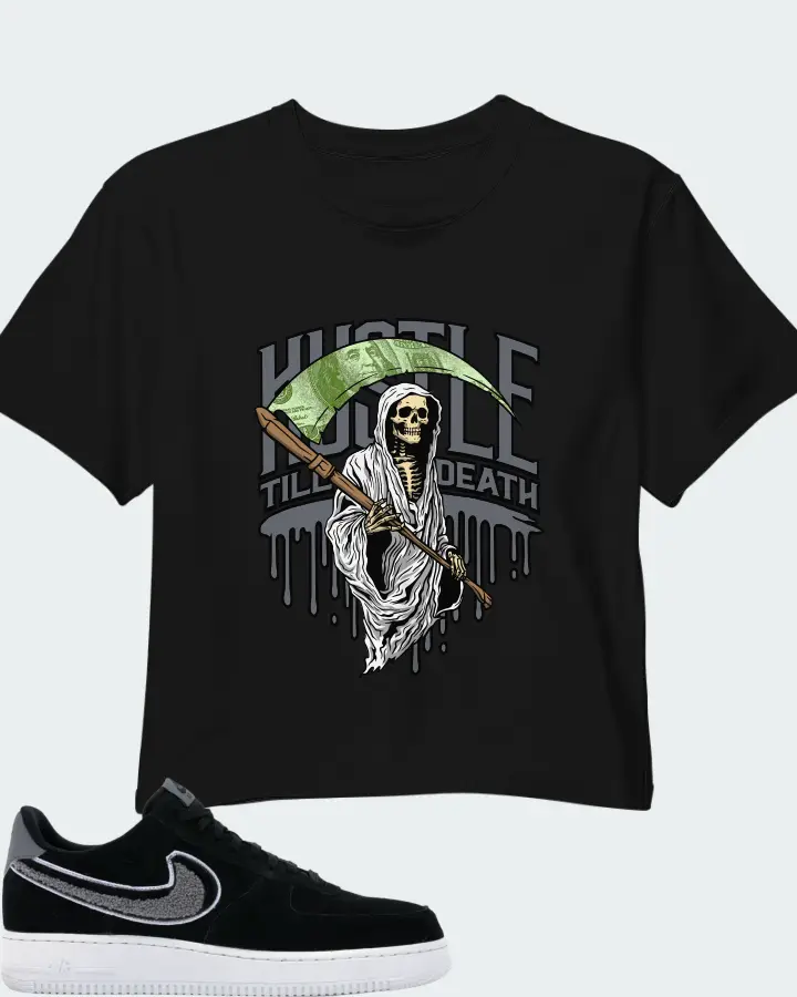 Nike Air Force 1 Low 3D Chenille Swoosh Black Cool Grey Matching Crop Top