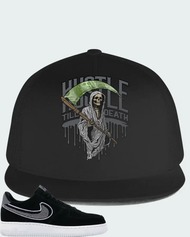 Nike Air Force 1 Low 3D Chenille Swoosh Black Cool Grey Matching Hat