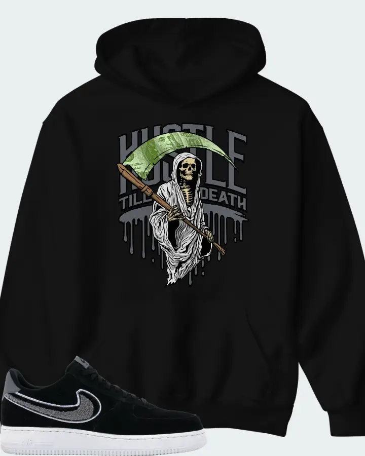 Nike Air Force 1 Low 3D Chenille Swoosh Black Cool Grey Matching Hoodie